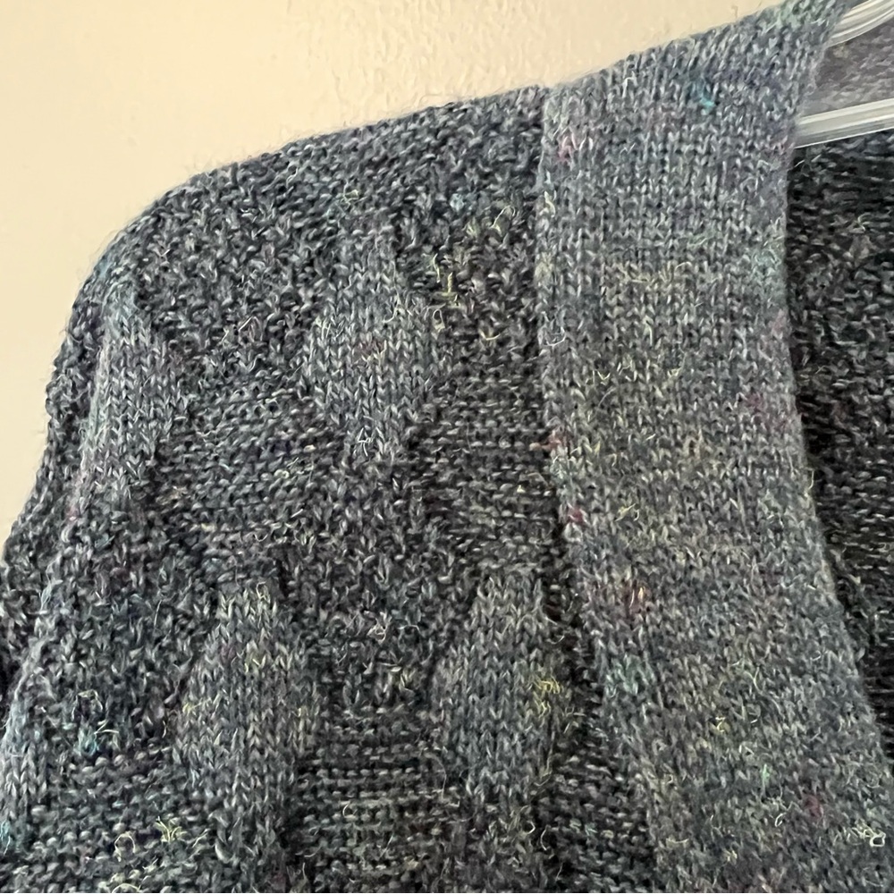 VTG Italy Cobain Grandpa Cardigan Sz L Diamond Knit Indigo Fleck Wool Blend - Picture 2 of 8